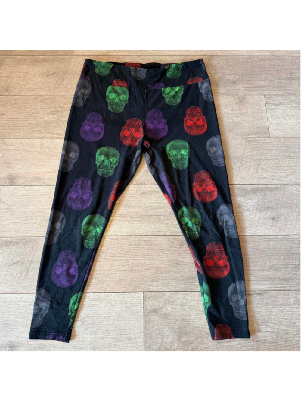 Women's No Boundaries Skull Print Leggings Black Multi-color Size 1X